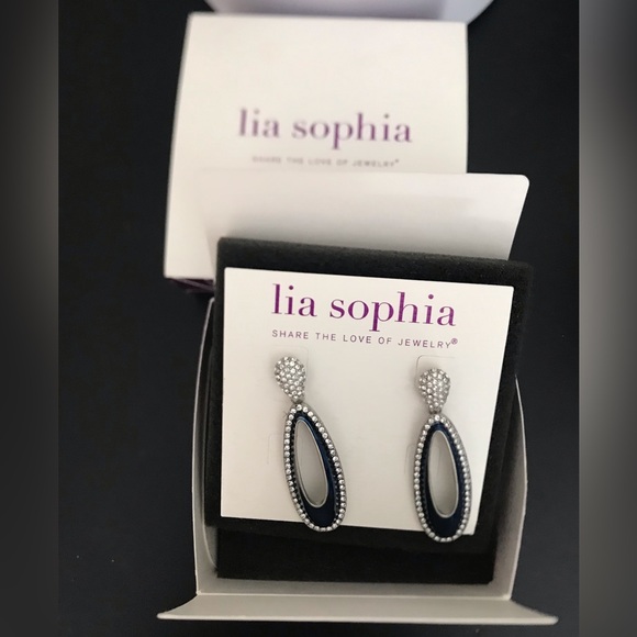 Lia Sophia Blue Dangle Earrings with Crystals - Picture 2 of 3